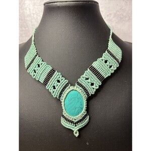 macrame stone necklace pendant Adjustable